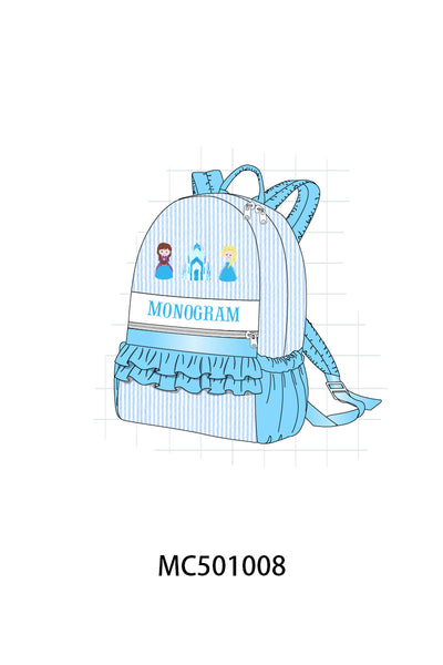 PO48 Blue frozen princess monogram embroidery backpack eta July