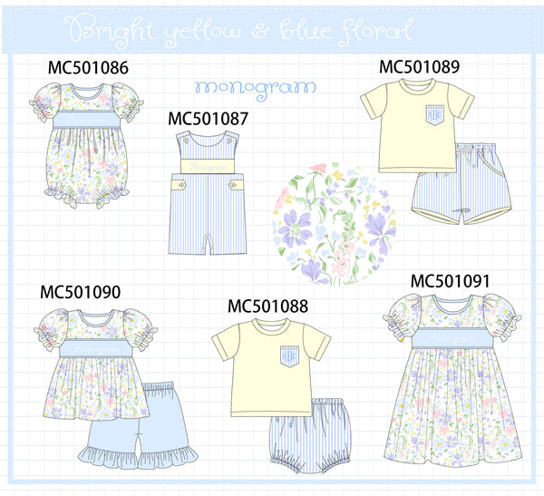 PO48 Blue floral print monogram embroidery collection eta July