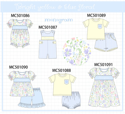 PO48 Blue floral print monogram embroidery collection eta July