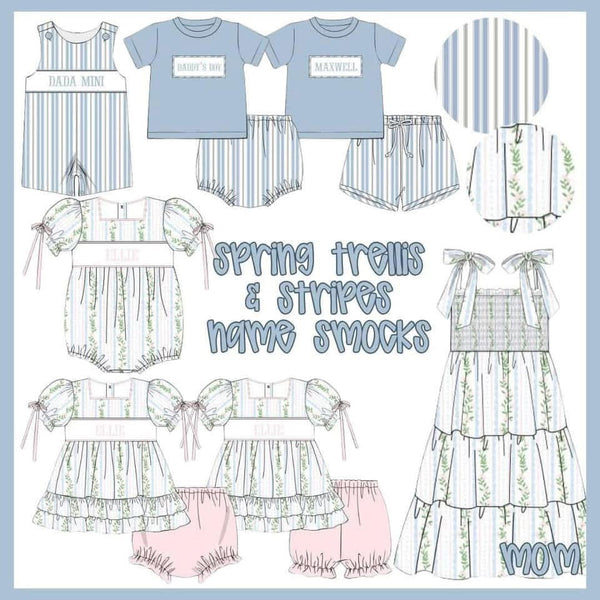 SPRING TRELLIS & STRIPES NAME SMOCKS - ETA JUNE