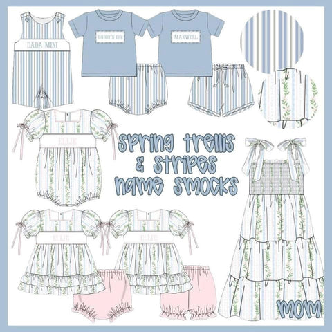 SPRING TRELLIS & STRIPES NAME SMOCKS - ETA JUNE