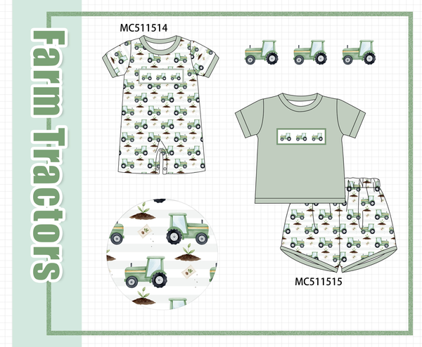 PO75 Green farm tractors embroidered collection ETA MAY