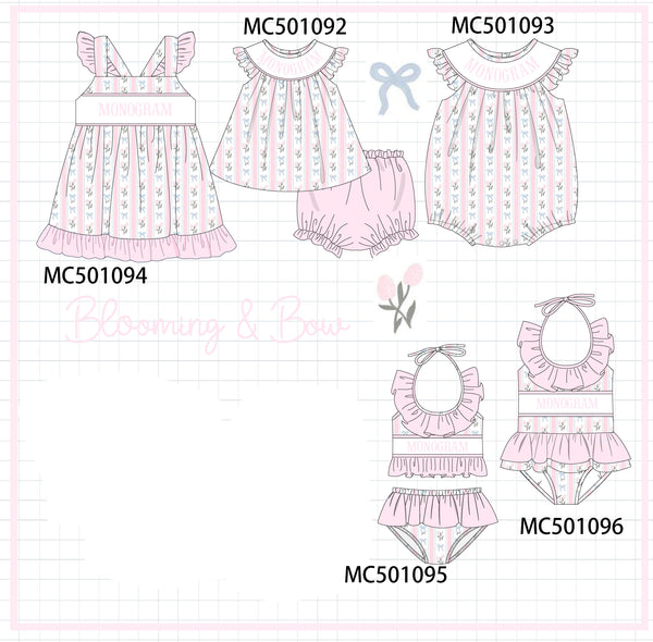 PO48 Pink bow floral print monogram embroidery collection eta July