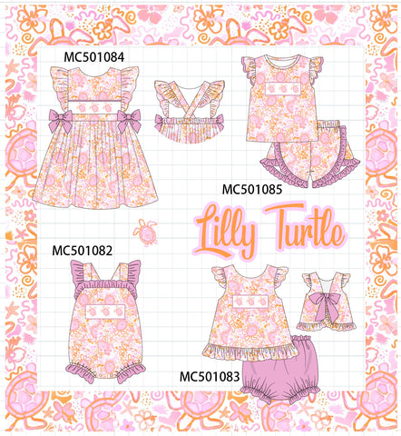 PO48 Purple turtle floral print ruffle collection