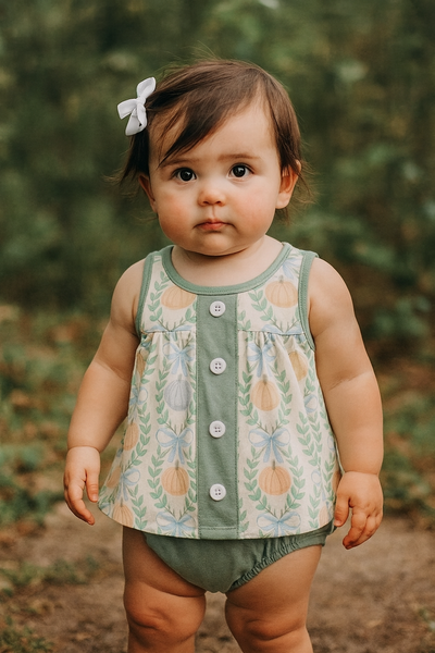 rts pumpkin bow print bloomer set