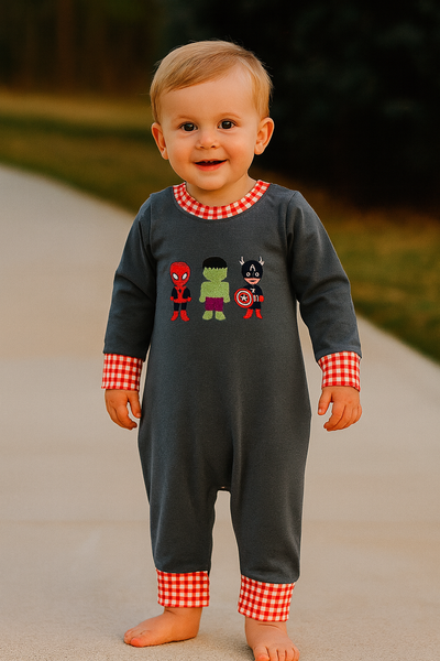 Rts embroidered super hero romper