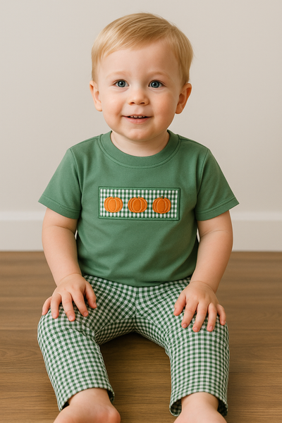 rts green gingham boys pant set