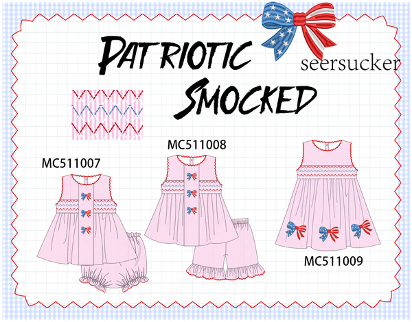 PO73 Pink Patriotic flag smocked collection eta April